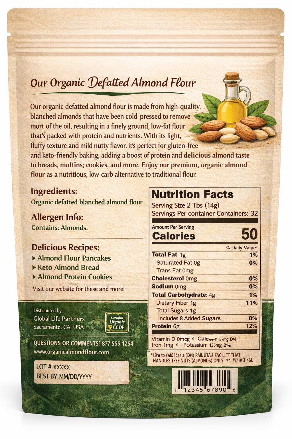 Organic Defatted Almond Flour (1 lb / 454 g)