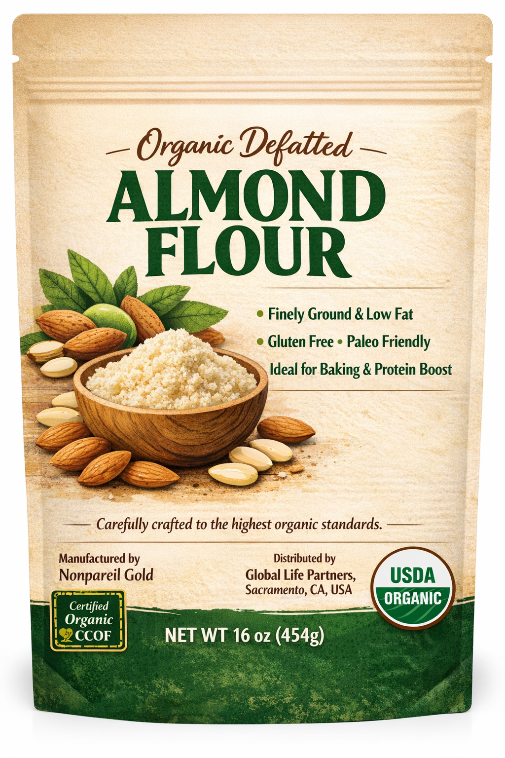 Organic Defatted Almond Flour (1 lb / 454 g)